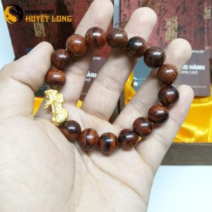 Vòng Tay Gỗ Sưa Đỏ 12ly Mix Tỳ Hưu Bạc Xi Vàng