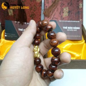 Vòng Tay Gỗ Sưa Đỏ 12ly Mix Tỳ Hưu Bạc Xi Vàng