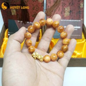 Vòng Tay Huyết Long Vip 12 Ly Mix Tỳ Hưu Bạc Xi Vàng 18K