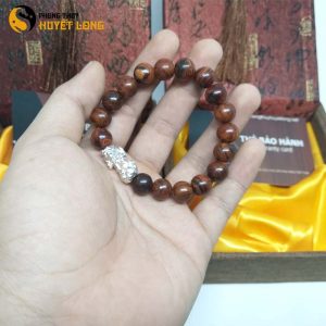Vòng Tay Gỗ Sưa Đỏ 10ly Mix Tỳ Hưu Bạc 925