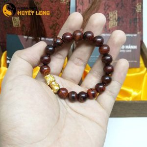 Vòng Tay Gỗ Sưa Đỏ 10ly Mix Tỳ Hưu Bạc Xi Vàng