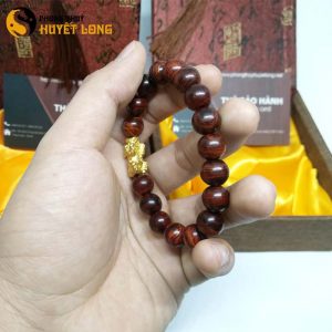 Vòng Tay Gỗ Sưa Đỏ 10ly Mix Tỳ Hưu Bạc Xi Vàng