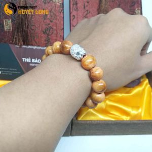 Vòng Tay Huyết Long Vip 12 Ly Mix Mặt Phật Bạc 925