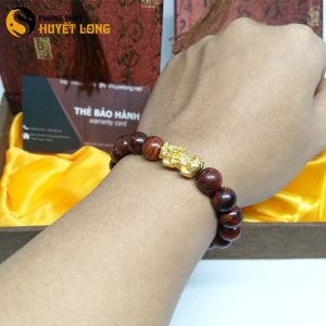 Vòng Tay Gỗ Sưa Đỏ 10ly Mix Tỳ Hưu Bạc Xi Vàng