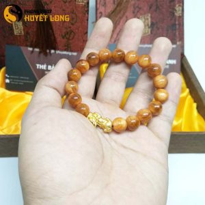 Vòng Tay Huyết Long Vip 10Ly Mix Tỳ Hưu Bạc Xi Vàng