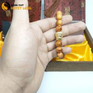 Vòng Tay Huyết Long Vip 10Ly Mix Mặt Phật Bạc Xi Vàng
