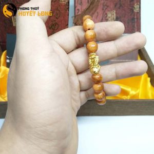 Vòng Tay Huyết Long Vip 10Ly Mix Tỳ Hưu Bạc Xi Vàng