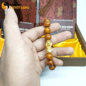 Vòng tay huyết long nu 12ly mix tỳ hưu bạc xi vàng
