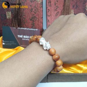 Vòng Tay Huyết Long Vip 10Ly Mix Tỳ Hưu Bạc 925