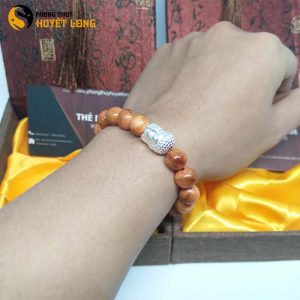 Vòng Tay Huyết Long Vip 10Ly Mix Mặt Phật Bạc 925