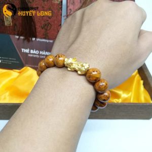 Vòng tay huyết long nu 12ly mix tỳ hưu bạc xi vàng