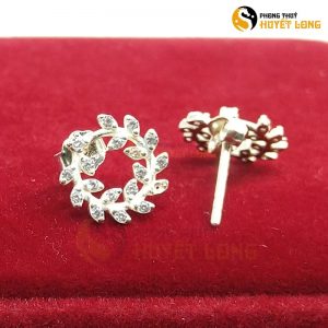 Bông tai bạc nữ họa tiết lá nguyệt quế