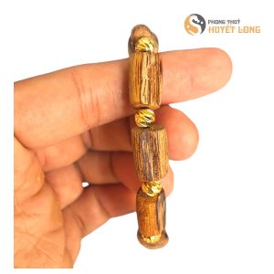 Vòng Tay Thô Trầm Hương Tốc Kiến Thiên Nhiên Mix Bi Vàng, Chuỗi Hạt Trầm Hương Cao Cấp Thơm Dịu Nhẹ