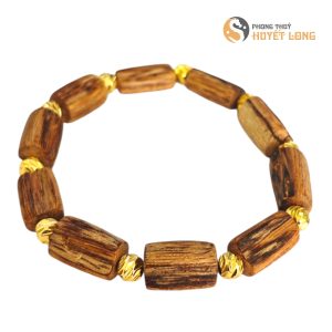 Vòng Tay Thô Trầm Hương Tốc Kiến Thiên Nhiên Mix Bi Vàng, Chuỗi Hạt Trầm Hương Cao Cấp Thơm Dịu Nhẹ